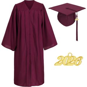 Matte Graduation Cap Gown and Tassel Set for Adults Bachelor High School College University (Red, Size 51")