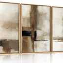 HOURIA Large Abstract Neutral Framed Canvas Wall Art Set,Brown Beige Wall Decor,Minimalist Black Wall Painting,Modern Brush Stroke Line Art Print for Living Room,Bedroom,Office- 16"x24"x3