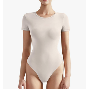 Women Crew Neck Short Sleeve Thong Bodysuit Shirts Basic Top
M