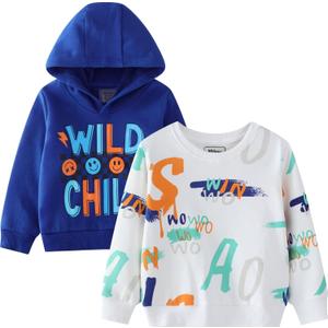 2-Pack Boys Sweatshirts ToddlerCotton Long Sleeve Crewneck Pullover Kids Winter Warm Shirt Sweater Tops 2T-7 Years