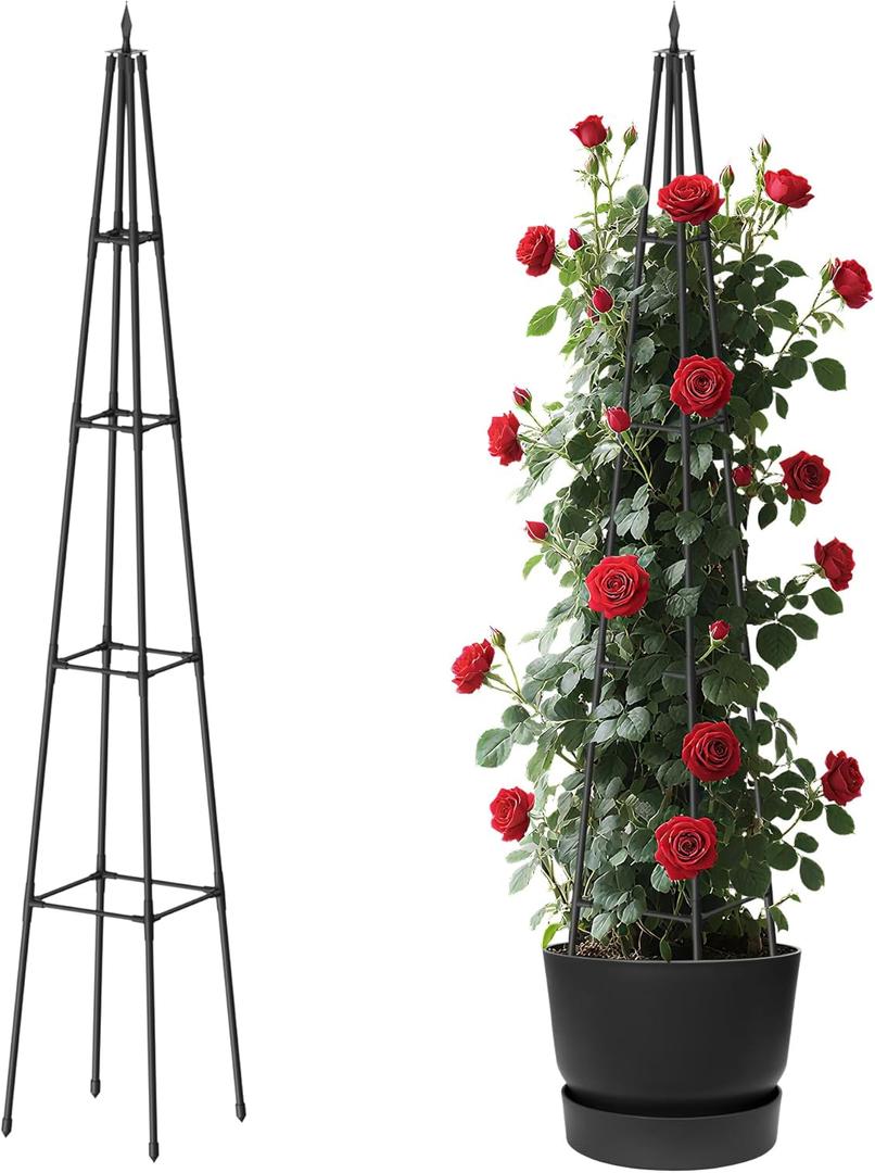 6 FT Obelisk Trellis for Climbing Plants,Garden Trellis with Extra Thickened Plastic-Coated Metal Pipes, Outdoor & Indoor Garden Support for Potted Plants, Black