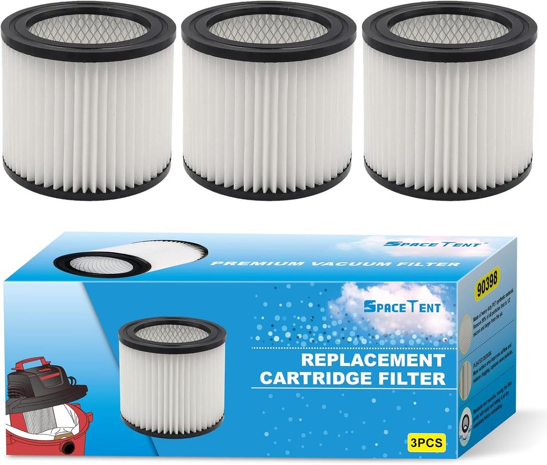 SpaceTent 3 Pack 90398 Shop Vac Replacement Cartridge Filter for Most 1-4 Gallon Wet/Dry Vacuums and 5 Gallon Portable Model H87S, HangUp, and Wall Mount Vacs, 903-98-00/9039833/9039800/Type AA