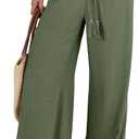 ANRABESS Women's Linen Pants Summer Casual Palazzo Beach Pant Drawstring High Waist Wide Leg Trousers Vacation Outfits, Small, Deep Green (Green)
