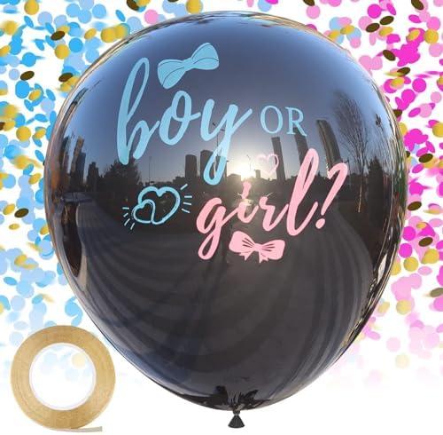Disfore Thickened Gender Reveal Balloon - 2pcs Gender Reveal Confetti Balloons with Pink and Blue Confetti – 36 Inch Black Gender Reveal Balloons Perfect for Taking Photos and Videos