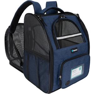 PetAmi Expandable Dog Backpack Carrier for Cats & Pets, Breathable Cat Carrier Backpack with Top Window & Multi-Entry, Ventilated Foldable Travel Carrier for Small Medium Pets up to 18 lbs, Navy