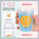 Irenare 72 Pieces 9 OZ Reusable Plastic Smile Pattern Drink Cups Plastic Tumbler Drinking Cups Pastel Cute Plastic Cups for Birthday Picnics Sports Event Wedding Bachelorette Party Decoration