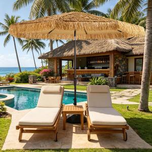 HOMSHADE 9ft Hula Thatched Hawaiian Style Tiki Umbrella with Crank & Tilt, UPF 50+ Nylon Thatch & 220GSM Polyester Canopy, 8 Heavy-Duty Steel Ribs for Outdoor, Patio, Beach, Pool, Backyard, Garden