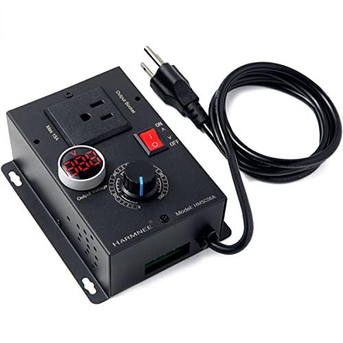 HARMNEE AC Motor Speed Controller 110-120V / 10A Rated / 15A Max, AC Electronic Voltage Regulator with Black-Coated Matt Metal Shell & Voltage LED Display Screen