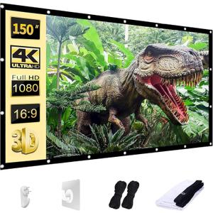 AAJK Projector Screen 150 inch, Washable Projector Screen 16:9 Foldable Anti-Crease Portable Projector Movies Screen for Home Theater Outdoor Indoor Support Double Sided Projection