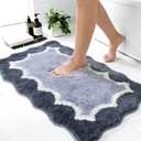 Wylumen Scalloped Blue Bathroom Rugs Mat,Non Slip Absorbent Quick Dry Bath Mats for Shower Room,Plush Microfiber Bath Mats for Bathroom Floor Washable Carpet for Shower Tub Sink Bedroom, 20"x32"