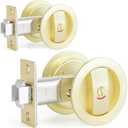 Dontay 2 Pack Pocket Door Lock, Color Coded Indicators, Privacy (Bed/Bath) Handles Latch, 2-3/8" Backset, Hardware for 1 3/8” to 2 3/16” Thickness Door (Excluding Edge Pull, Satin Brass, Round)