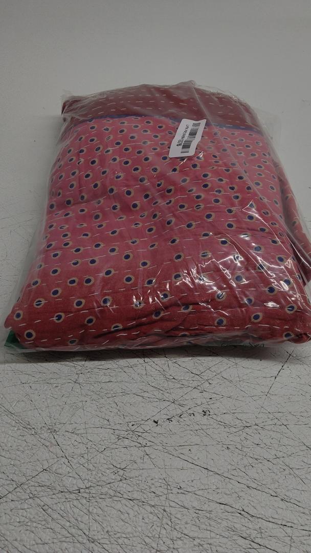 Handmade Indian Kantha Quilt  Vintage Reversible Cotton Blanket, 55x85 Inches, Assorted Colors, Soft & Lightweight Throw for Sofa, Bed, Couch, Travel, and Home Dcor - 1 Pcs
