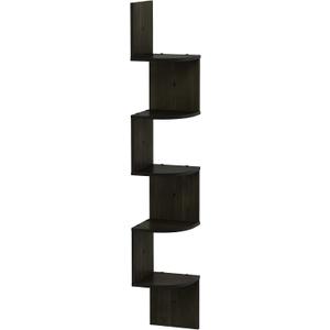Furinno ROSSI Floating Book Shelves for Wall, 5-Tier Zigzag Corner Shelf Wall Mounted, Radial Corner Floating Shelf, for Living Room, Bedroom, Bathroom, Home Office, Espresso