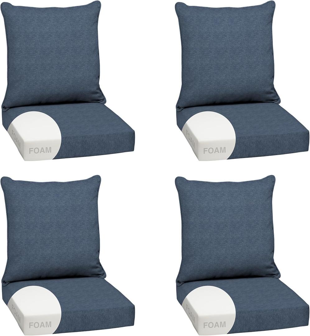 Arden Olefin Outdoor Foam Deep Seat Cushion Set (4-Pack), 24x24, Premium High-Density Foam, Never Flattens, Weather-Proof for Patio Chair Sofa Couch, Denim Alair