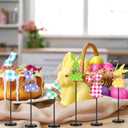 6 Pcs Easter Bunny Wooden Table Decor Farmhouse Rabbit Tabletop Centerpiece Sign Spring Farmhouse Standing Wood Block for Home Table Mantel Office Desk Easter Spring Party Decorations Supplies