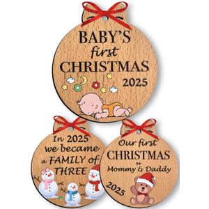Heart's Sign Babys First Christmas Ornament 2025 | My First Christmas 2025 | Our First Xmas as Family of Three Ornament