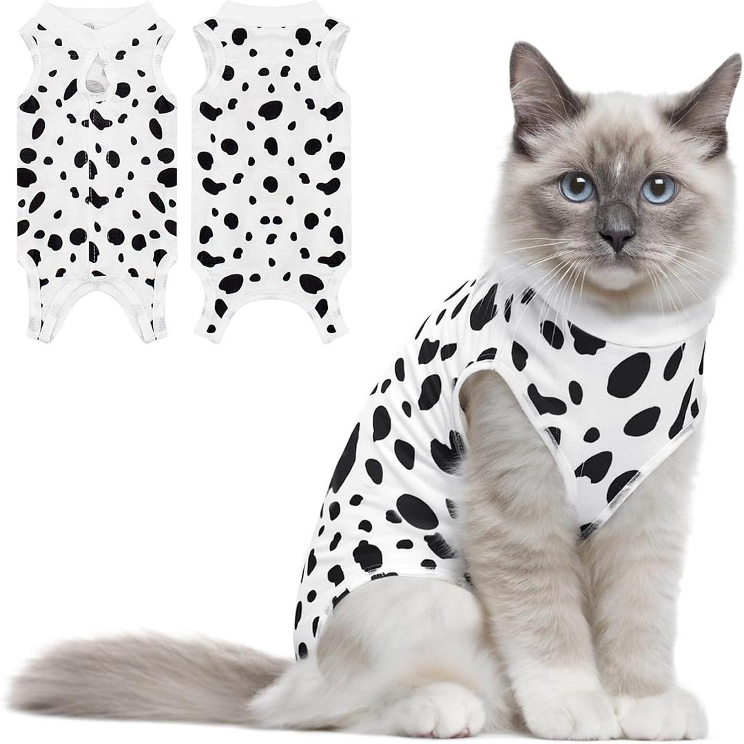 Coppthinktu Cat Recovery Suit Female Cats Onesie for Cats, Breathable Cat Surgery Suit for Surgical Abdominal Wounds Skin Diseases, Cute Kitten Spay Recovery Suit E-Collar Alternative Anti Licking, Medium
