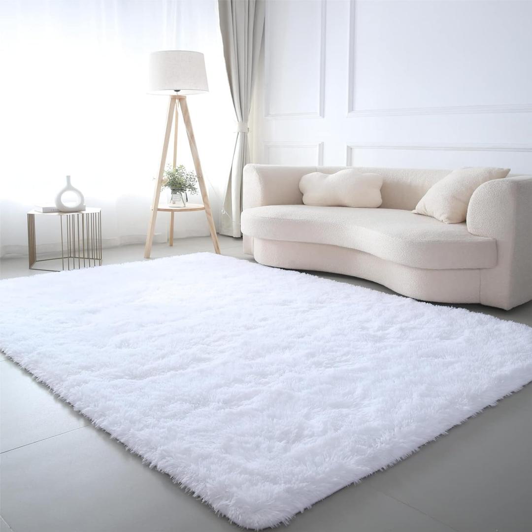CAIYUECS Shag Area Rug,Indoor Ultra Soft Plush Rugs for Bedroom Living Room, Non-Skid Modern Nursery Faux Fur Rugs for Kids Room Home Decor (4x6 Feet, White)
