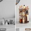 Rotating Makeup Organizer, DIY 8 Adjustable Layers Spinning Skincare Storage, Cosmetic Display Case with Brush Holder and Perfume Tray, Multi-Function Vanity Bathroom Countertop Organizer Clear Coffee