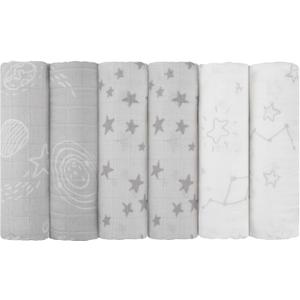 Maliton Muslin Swaddle Blankets for Newborn, 6-Pack Breathable Receiving Blanket (27" x 27") Soft Baby Blankets for Girls and Boys, Baby Burp Cloth with 3-Layer Cotton Design for Infant Wrap(Universe) (Grey Universe Stars)