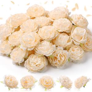 Thiccywoov 50 Pcs Artificial Flowers, 3.2 Inches Silk Rose Head Flowers Fake No Stem for Wedding Bridal Bouquet Home Floral Decor DIY Centerpieces Arrangements Party Tables Decoration(Champagne)