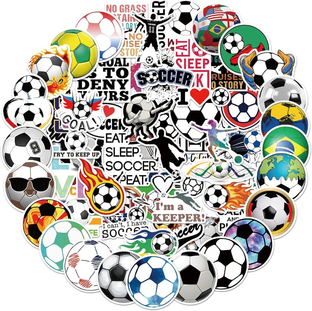 100PCS Soccer Stickers for Boys Girls Kids Teens, Vinyl Waterproof Soccer Stickers for Water Bottles, Laptops, Goodie Bag Stuffers, Soccer Party Favors