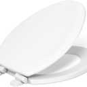 KOHLER Stonewood Quiet-Close, Elongated Toilet Seat Soft Close, Durable Wood, Easy Installation, Universal Fit, Home Essentials, White Finish, K-20466-0