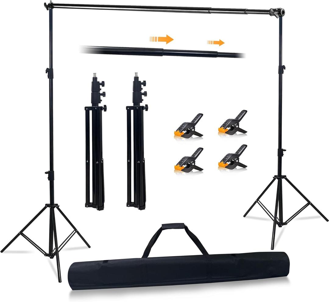 10x10ft Photo Backdrop Stand Heavy Duty Adjustable Support System, Universal Fit for All Haboke Abstract Backdrop Sizes, 4 Clips & Carrying Bag for Studio Wedding Portrait Party