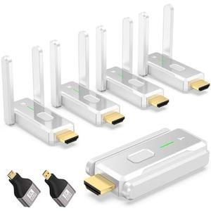 Wireless HDMI Transmitter and 4 Receivers, Up to 6 RXs,No Hot, 150M/500FT, Plug & Play,2.4/5GHz Wirelessly Casting Content to Multiple Screens, Wireless HDMI Splitter for TV/Projector/Laptop (Sliver)