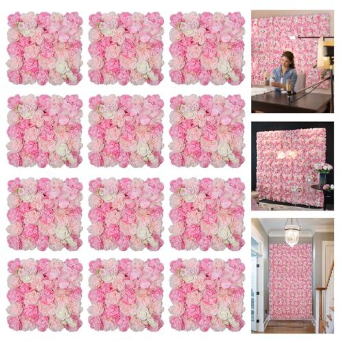 RIDDSEE 3D Flowers Wall Panel 15 * 15inch-6Pcs Artificial Flower Wall Background Silk Rose Mat for Home Party Wedding Backdrop Wall Decor Shop Photo Backdrop Floral Wall Arrangement, Pack Of 6 Only