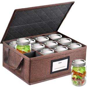 Geliwosy 32 oz Mason Jar Storage Containers - Sturdy Canning Jar Storage Boxes Organizer, Foldable Carrier Bag with Handles and Dividers, Holds 12 Quart Mason Jars, Home Canning Supplies (Quart)