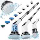 Leebein Electric Spin Scrubber, Cordless Cleaning Brush with 8 Replaceable Brush Heads, Tub and Floor Tile 360 Power Scrubber Dual Speed with Adjustable & Detachable Handle for Bathroom Kitchen Car (White)