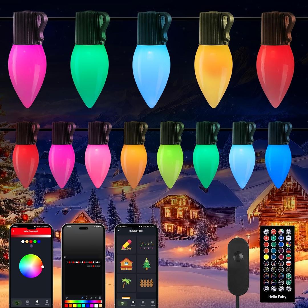 Brightown C9 LED Christmas Lights Outdoor, 150 LED RGB Smart Christmas Tree Lights with Music Sync APP Controlled, Waterproof Connectable C9 String Light for Indoor House Party Patio Garden Decor (99 Ft)