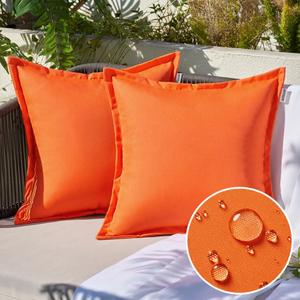 EMEMA Pack of 2 Orange Outdoor Pillows Waterproof 18x18 Inch Decorative Solid Broadside Square Throw Pillow Covers Outside Pillowcase for Patio Furniture Sunbrella Outdoor Pillows for Balcony Decor