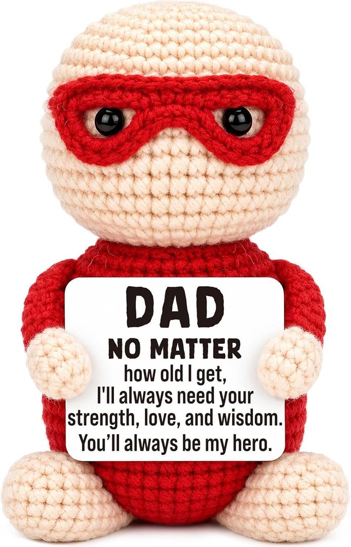 2 x Mini Birthday Gift for Dad from Daughter Son Wife Positive Crochet Hero