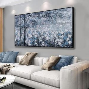Wall Art Framed Artwork Blue And Gray White Tree Flower Landscape Decor Modern Canvas Wall Prints Abstract Wall Decor Suitable For Bedroom Apartment Office Wall Decor Can Be Hung 24"X48"