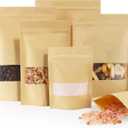 FireKylin 100 Pcs Brown Paper Bags with Window, 3.5" x 5.5" Stand Up Pouches, Zipper Food Storage Bags for Packaging Products, Reusable, Sealable