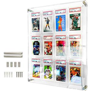 Acrylic Card Display Case for Graded Cards, Holds 12 PSA, CSG, CGC, Slabs on The Frame, for Wall Mount or Desktop - Clear View Show Your Trading Cards Sports, Baseball, Football, Basketball... (Transparent)