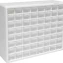 Akro-Mils 64-Drawer Plastic Drawer Storage Cabinet for Garage Organization, Bead Organizer, Building Bricks Storage, Teacher Toolbox, Makeup Organizer, 20" W x 6" D x 16" H, 10164 White