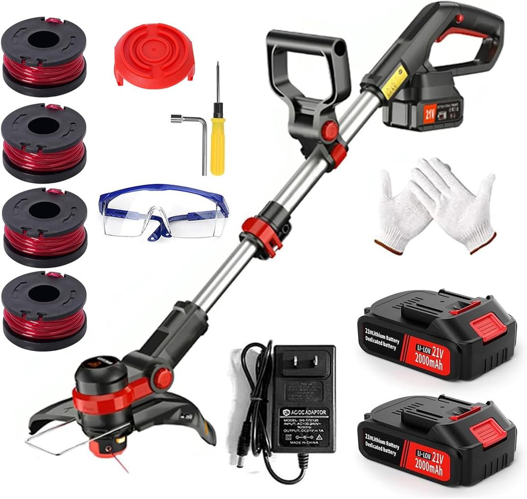 Weed Wacker Cordless 21V 12'' Electric Weed Eater Battery Powered with Grass Trimmer & Edger Lawn Tool, Auto Line Feed String Trimmer for Yard, Garden (AD-ST-001.1)