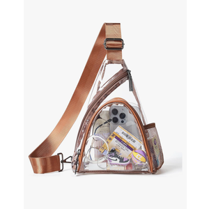 Sling Bag For Women Men Backpack Fanny Pack Crossbody Chest Travel Shoulder Belt Bags Purse Handbag PU Leather, Clear Purse-Brown