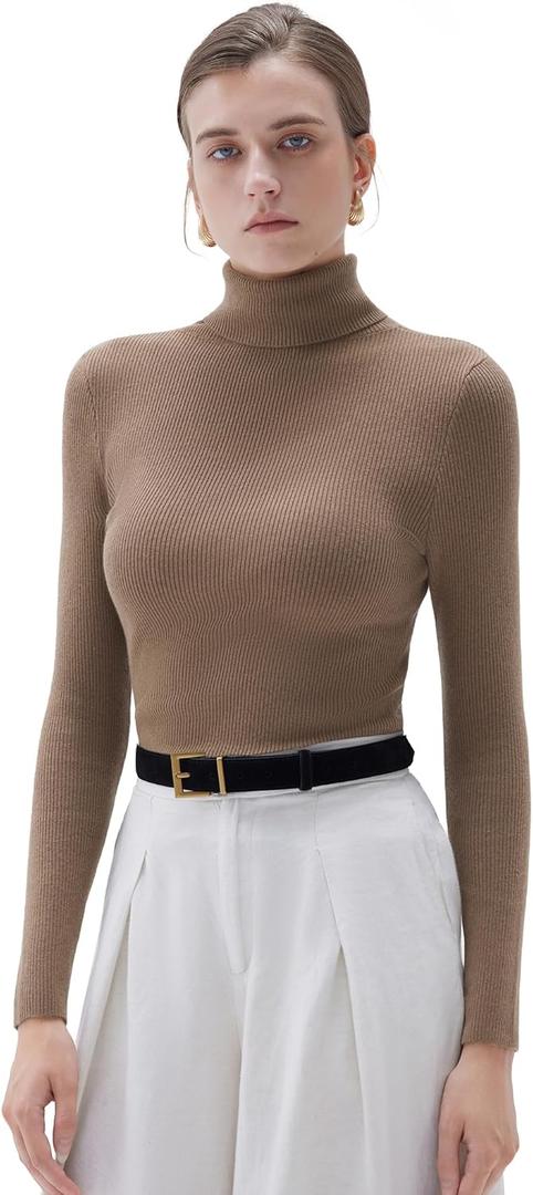 SUUKSESS Women Turtleneck Cashmere Blend Sweater Long Sleeve Shirts Fall Basic Thermal Tops Winter Clothes (X-Large, Khaki)