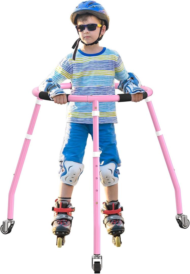 GanFindX Skater Aid for Kids Roller Skating, Roller Skate Trainer for Kids Toddler Adjustable Height Outdoor Training Walker (Pink)
