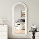 Koonmi 56"x24" Full Length Mirror, Flannel Wall Mirrors, Velvet Arched Full Body Mirror with Stand, Hanging or Leaning Against Wall for Bedroom Living Room, White