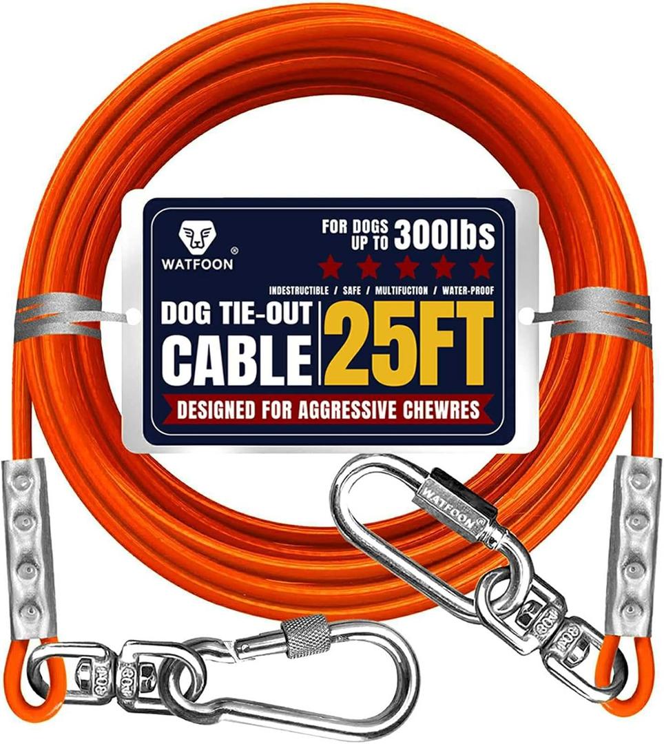 Tie Out Cable for Dogs Up to 300lbs,25ft Extra Strong 1000lbs Break Strength Tie-Out Tether Trolley Training Lead,Dog Run Cable for Yard Garden Park Camping Outside (Orange, 300lbs 25ft)