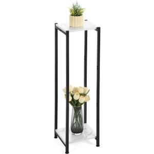 Dipion Extra Tall Plant Stand Indoor,40 Inch Plant Stands,2 Tier Metal Plant Stand with Heavy Duty Wood,Marble White and Black