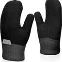 3 x Kids Double Layer Warm Knit Mittens, Girls Boys Winter Outdoor Lined Gloves Cute Full Finger Children Knit Gloves for 4-8 Years (Black)