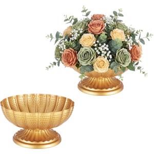 Gold Flower Vases for Centerpieces, Gold Flower Vase for Wedding Centerpieces 2 Packs Golds Metal Urn Vase for Flowers 7'' Wide 3.94'' High Distressed Golds Compote Pedestal Vases for Celebration