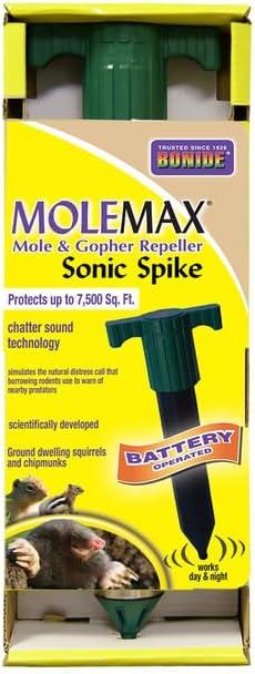 Bonide Molemax Animal Repellent Stake For Gophers and Moles, Battery Operated, Humane Repellent (No Size (Pack of 1))