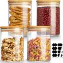 Mfacoy 4 Pack Glass Storage Jars with Airtight Bamboo Lid, 27 OZ Glass Canisters Set with Labels, Glass Food Storage Jar for Kitchen, Clear Container for Candy, Cookie, Coffee Beans, Snacks, Spices